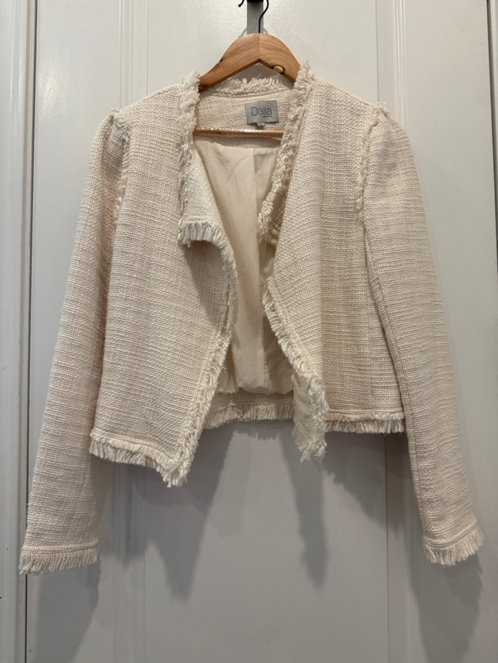 Dalia Cream Frayed Tweed Open Blazer